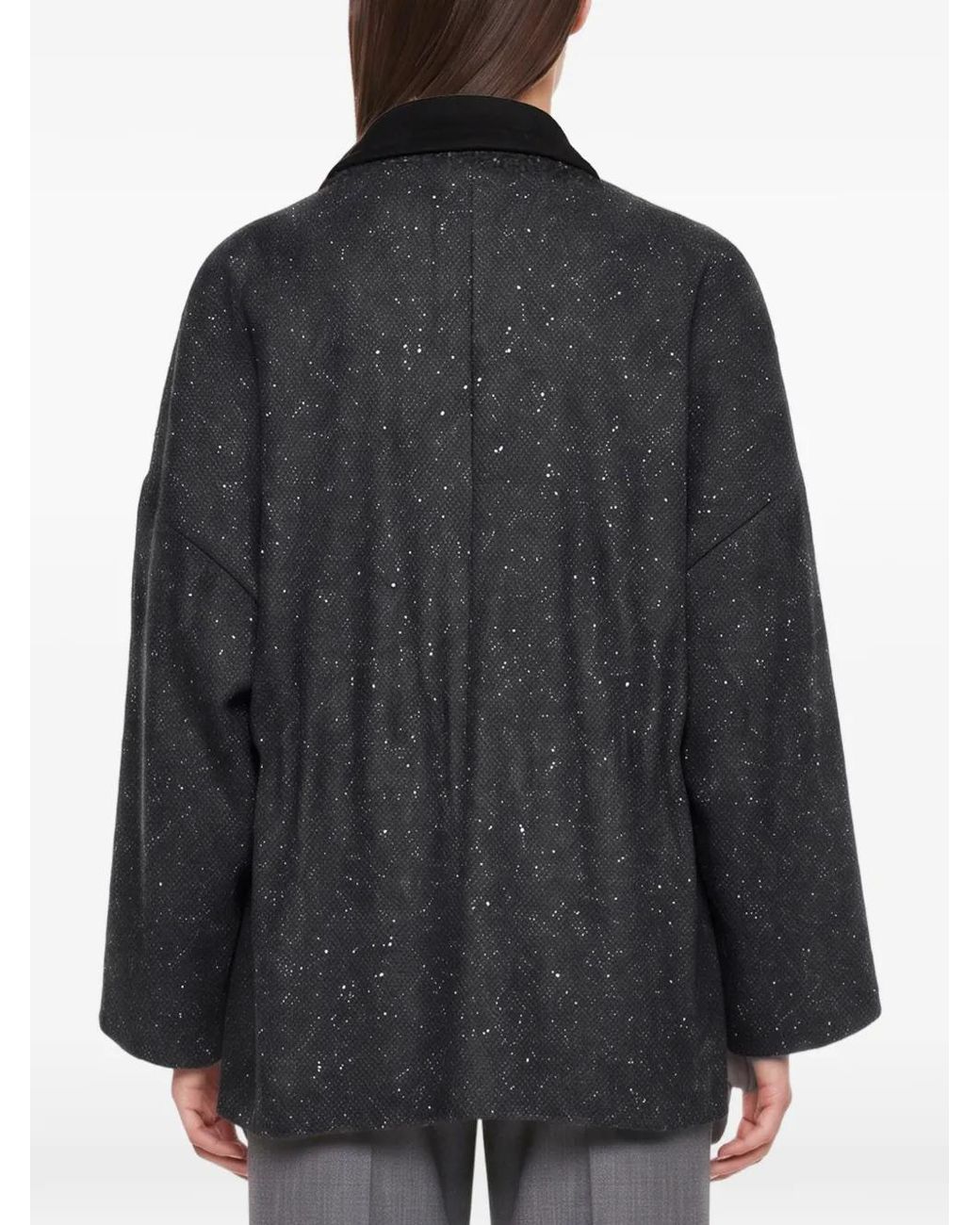 Hevò Black Castel Del Monte Speckled-Knit Flap-Pocket Coat