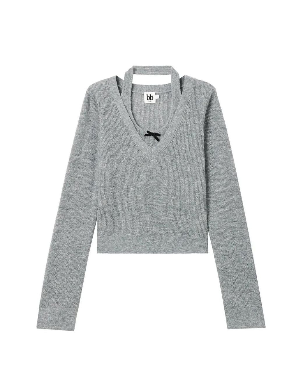 B+ AB Gray Bow-Detail Layered-Effect Sweater