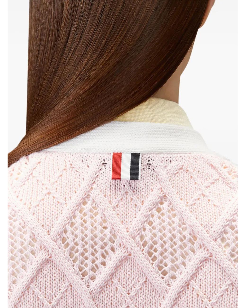 Thom Browne Pink Argyle-Knit Short-Sleeves Cardigan