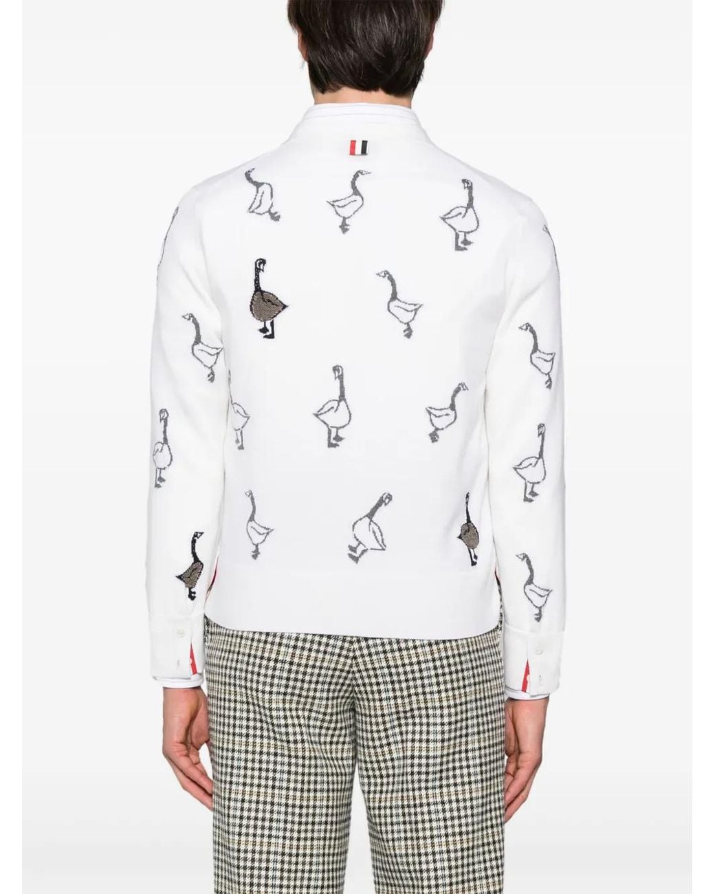 Thom Browne White Pattern-Intarsia Virgin Wool Cardigan for men