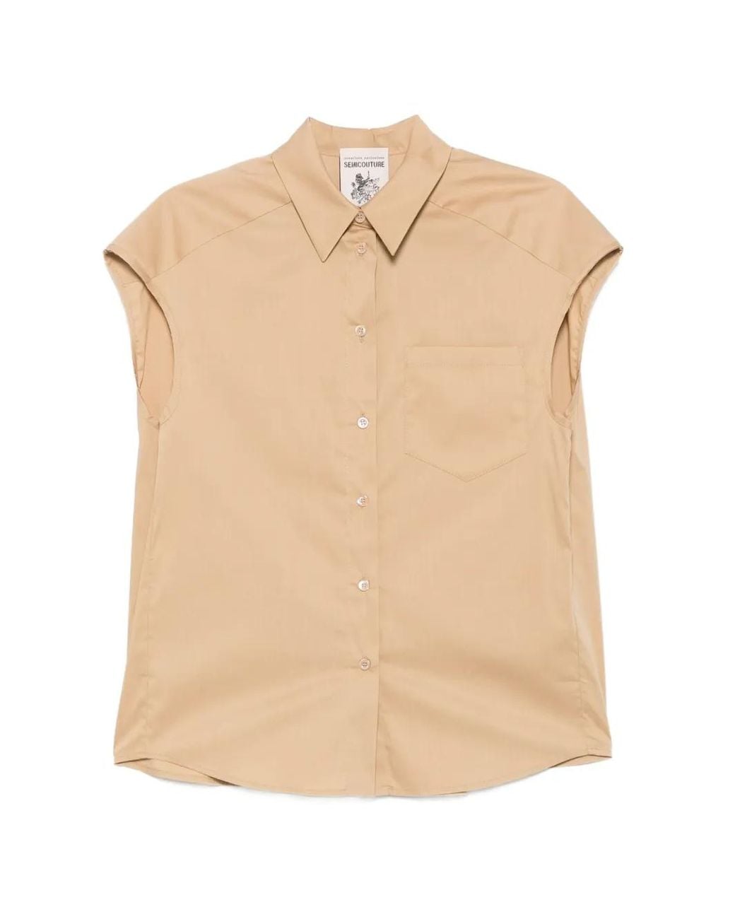 Semicouture Natural Lottie Cap-Sleeve Button-Down Shirt