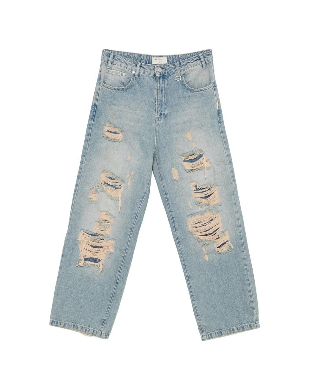 RETERNITY Blue Distressed Wide-Leg Jeans for men