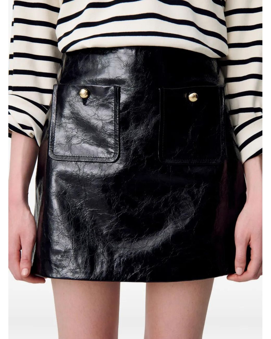 Jupe En Cuir À Détail De Poche Claudie Pierlot en coloris Black