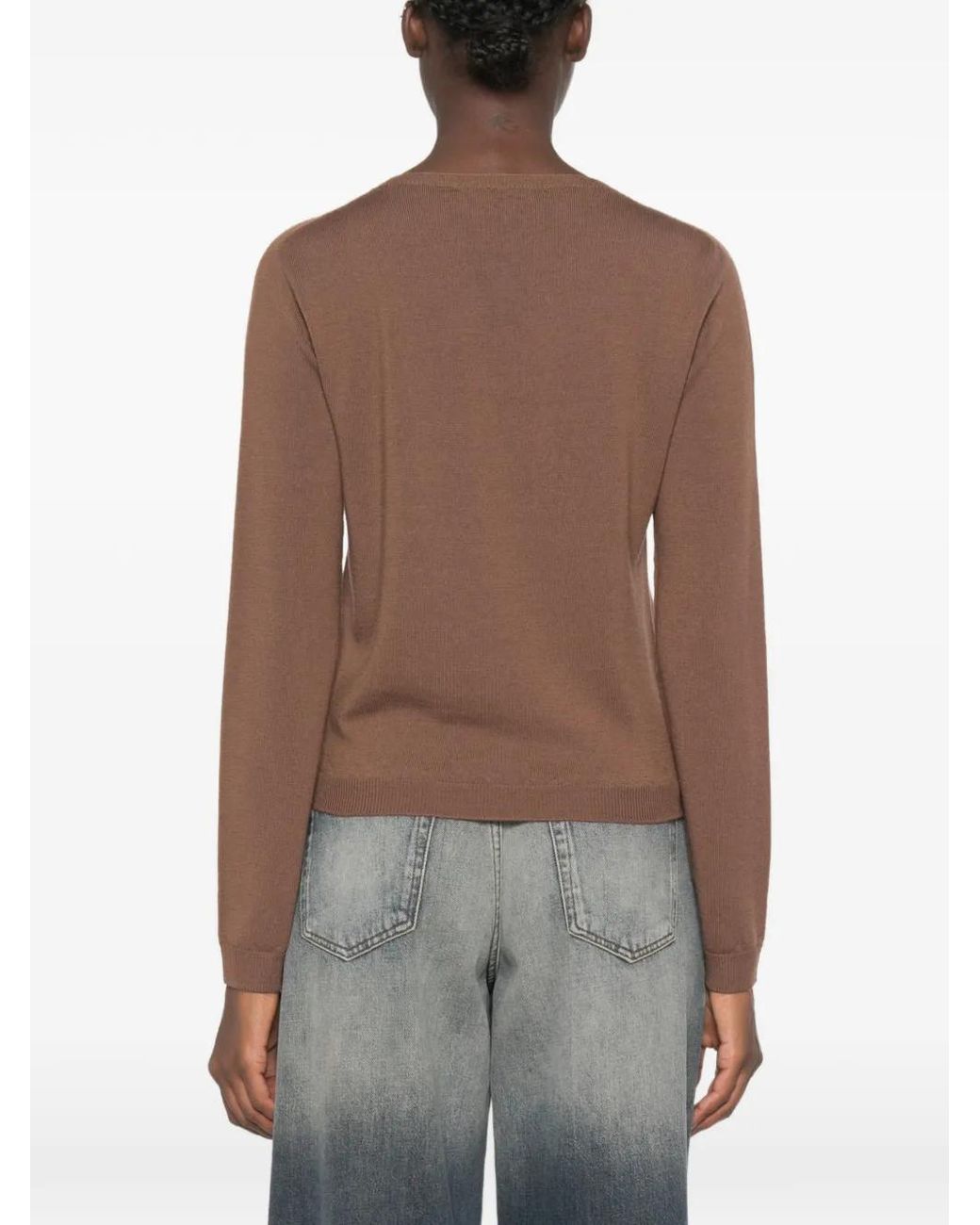 ERMANNO FIRENZE Brown Logo-Embroidered Bead-Embellished Sweater