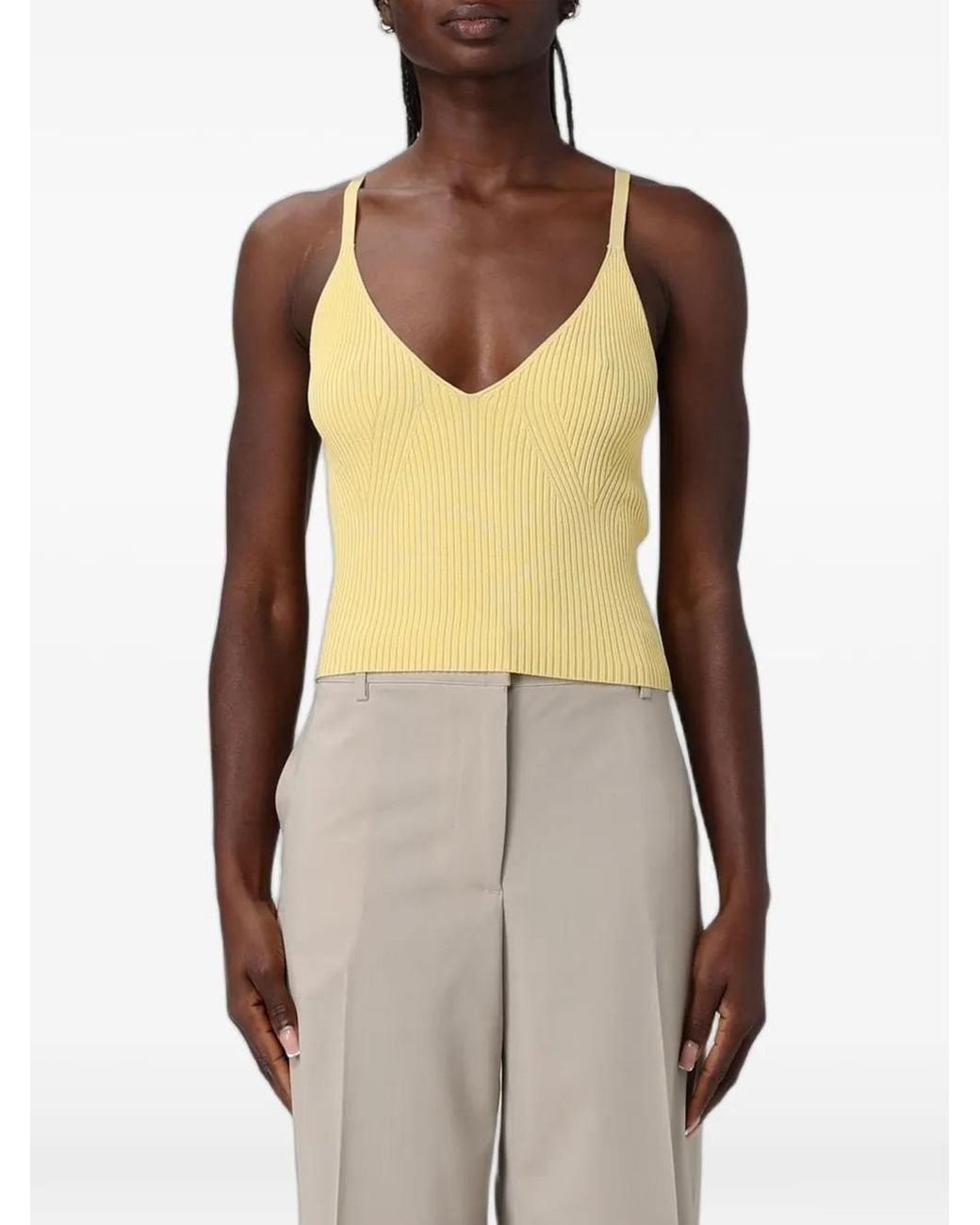Emporio Armani Natural Ribbed Top With Thin Straps