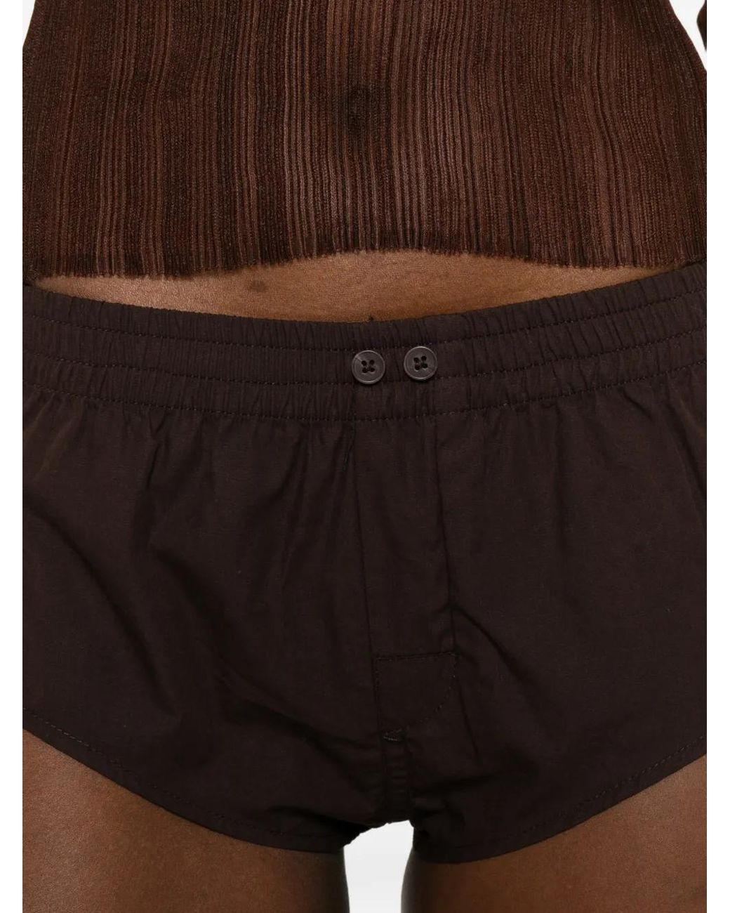 Entire studios Brown Pixie Buttoned Mini Shorts