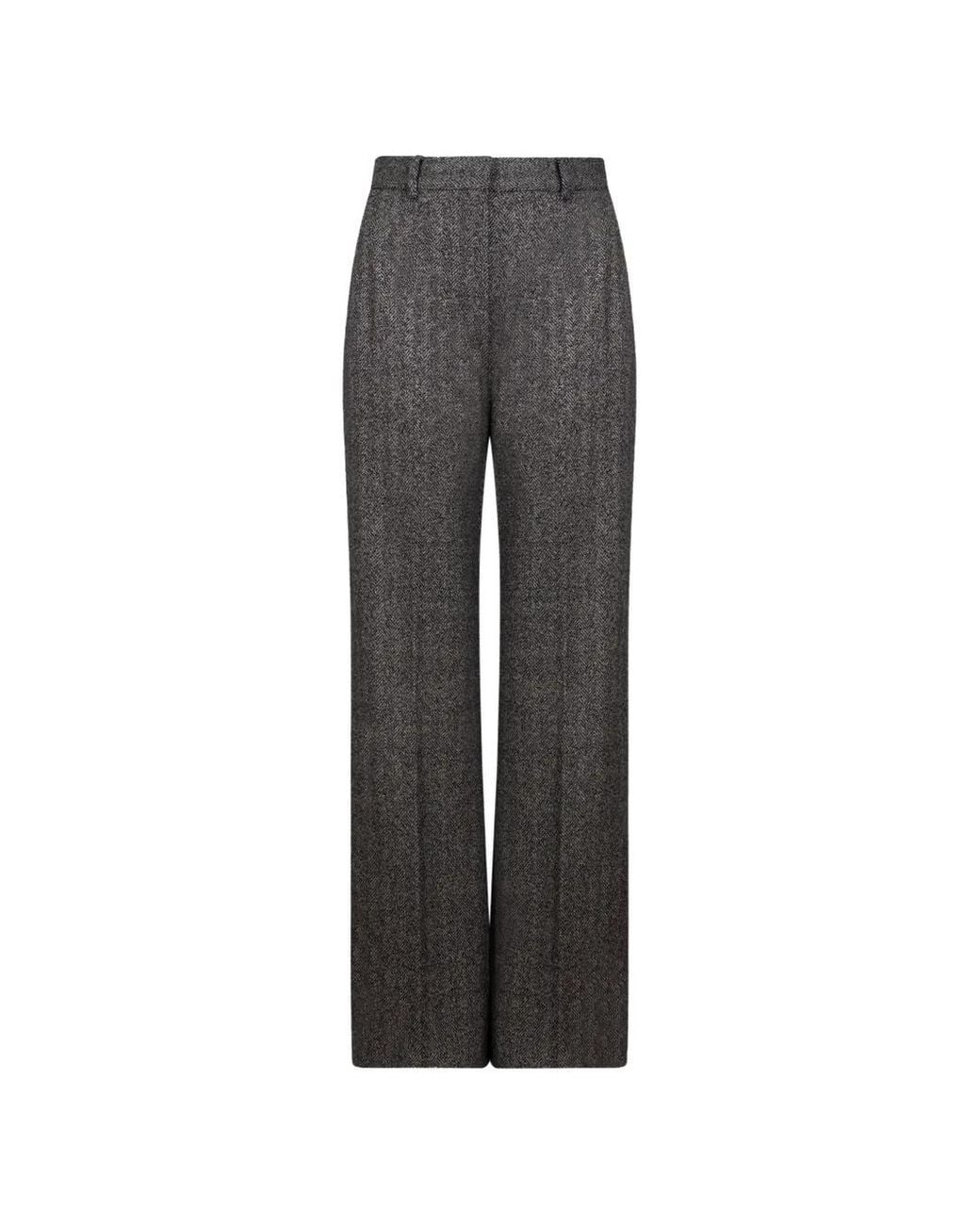 Max Mara Gray Herringbone-Pattern Trousers