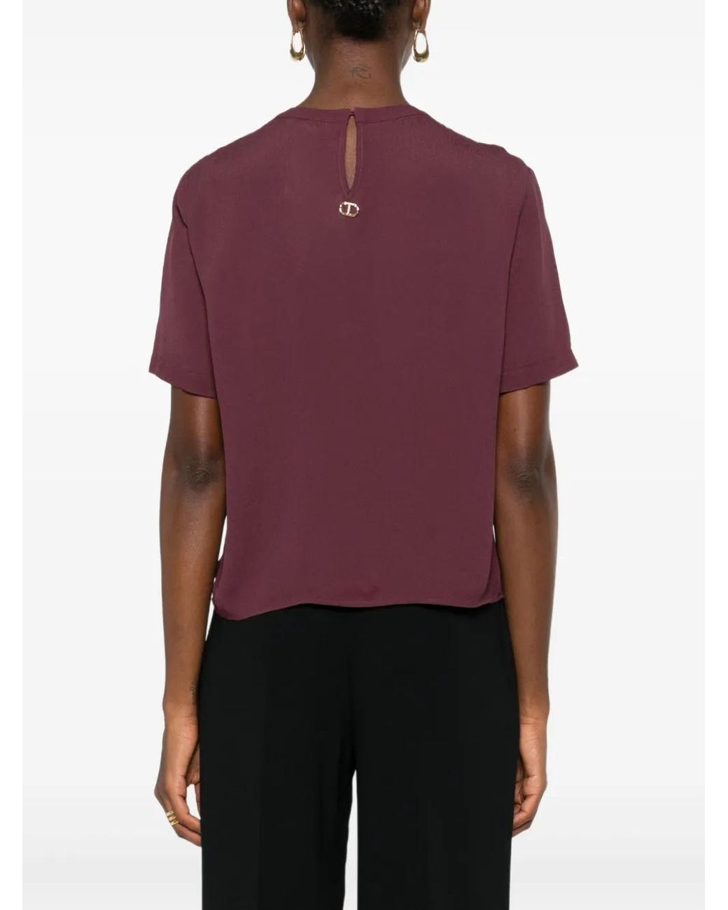 Twinset Purple Keyhole-Neckline Short-Sleeve Top