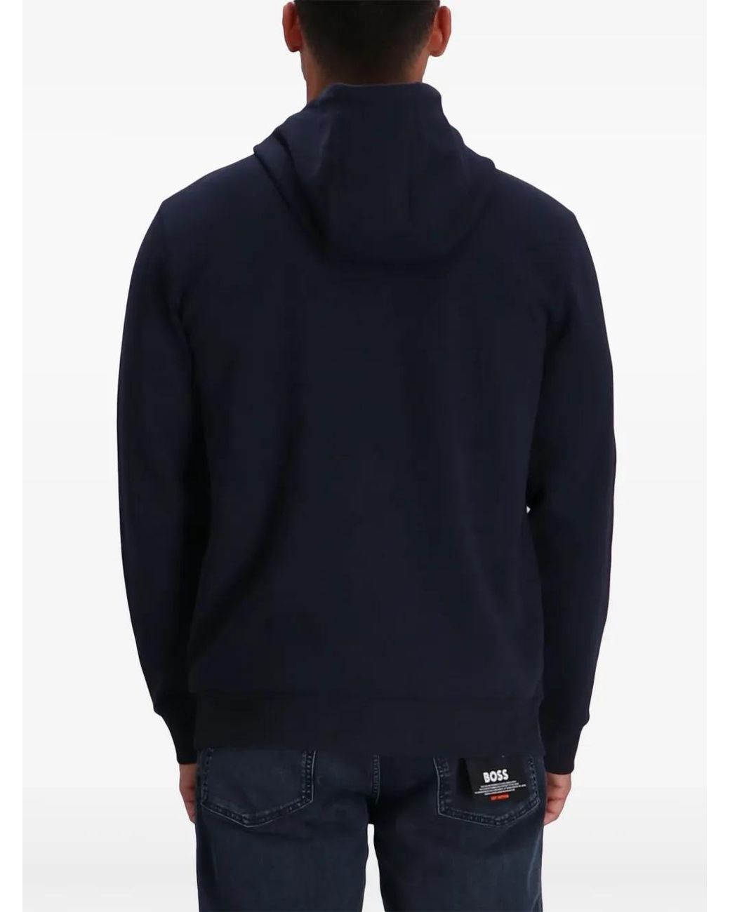 Boss Blue Double B Monogram Patch Hoodie for men