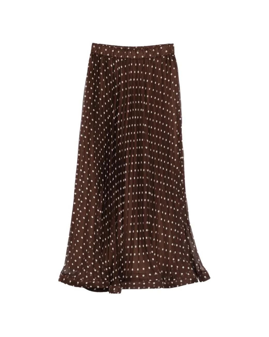P.A.R.O.S.H. Brown Polka-Dot Pleated Maxi Skirt