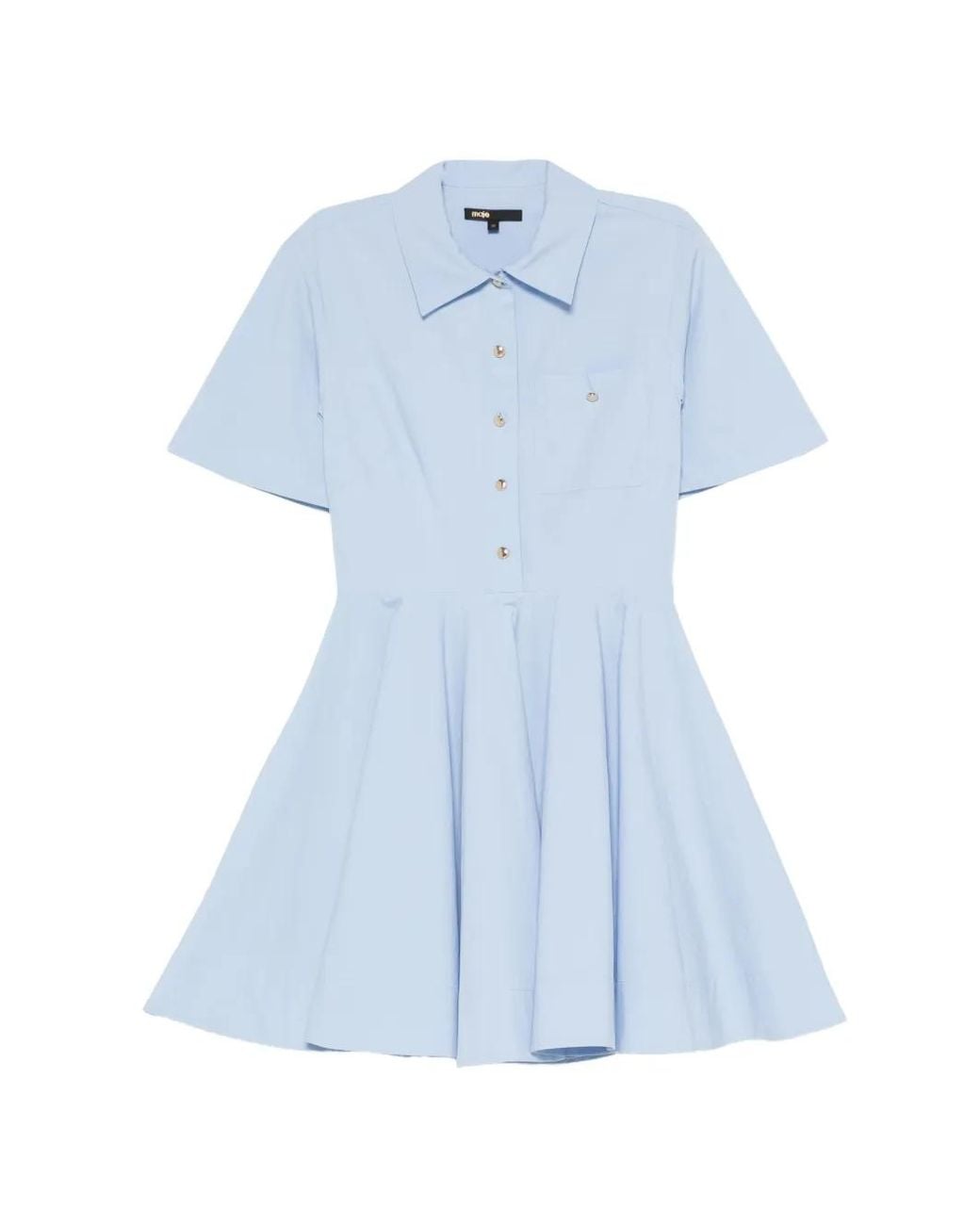 Maje Blue Robe Plissée À Manches Courtes