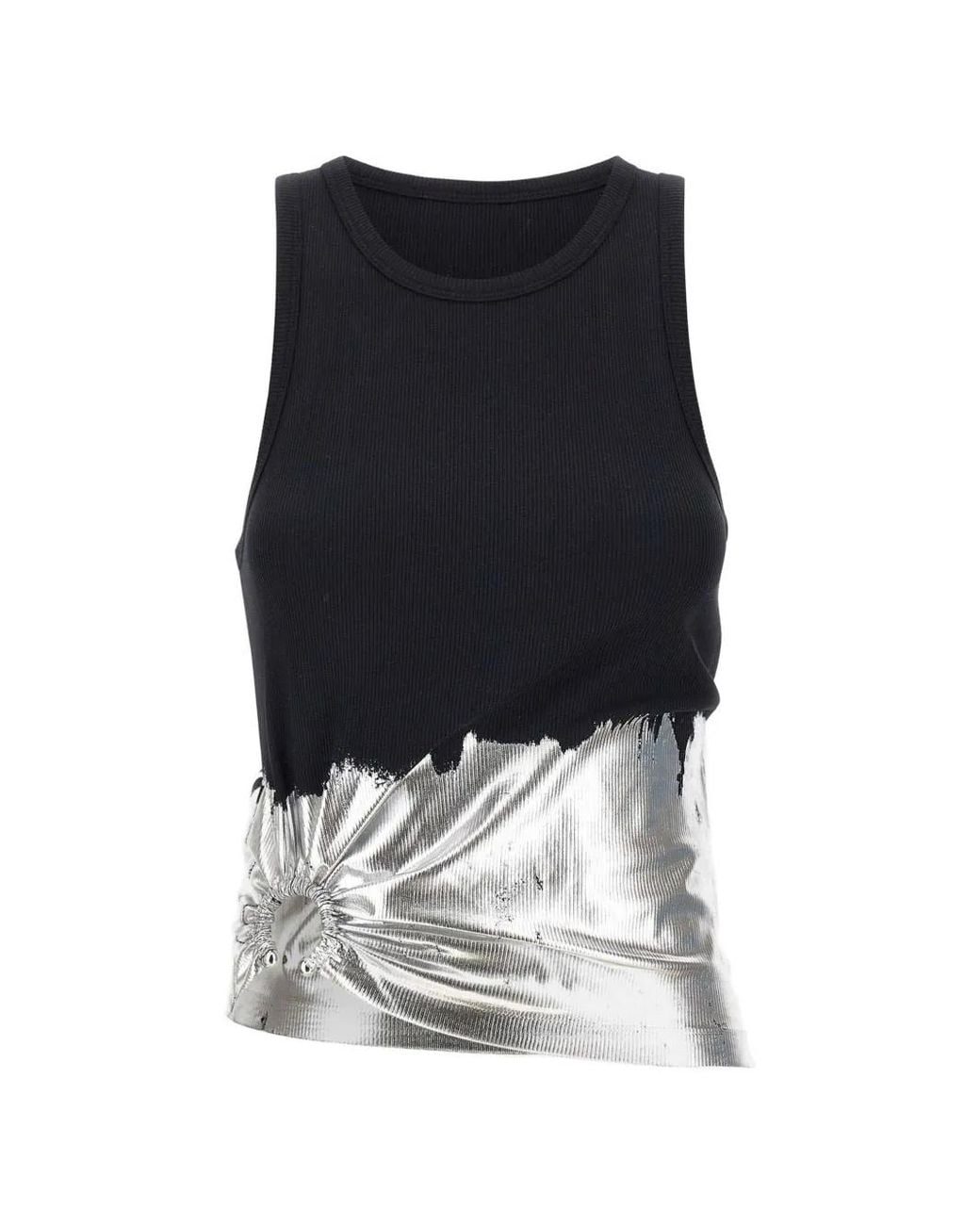 Rabanne Black Foil-Finish Asymmetric Tank Top