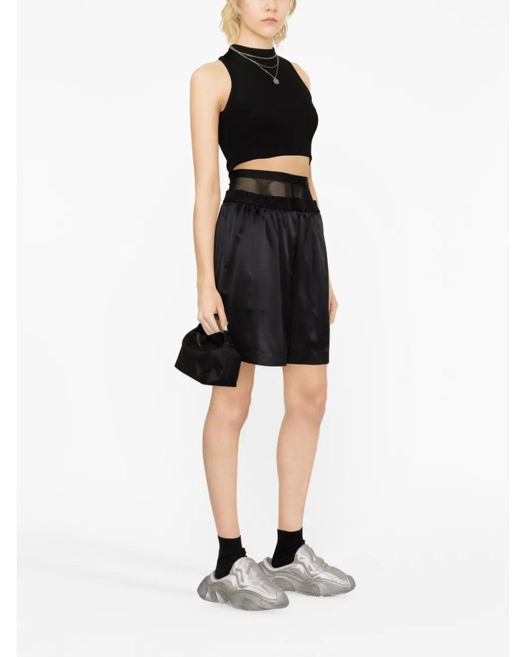 Alexander Wang Black Layered Silk-Charmeuse Boxer Shorts