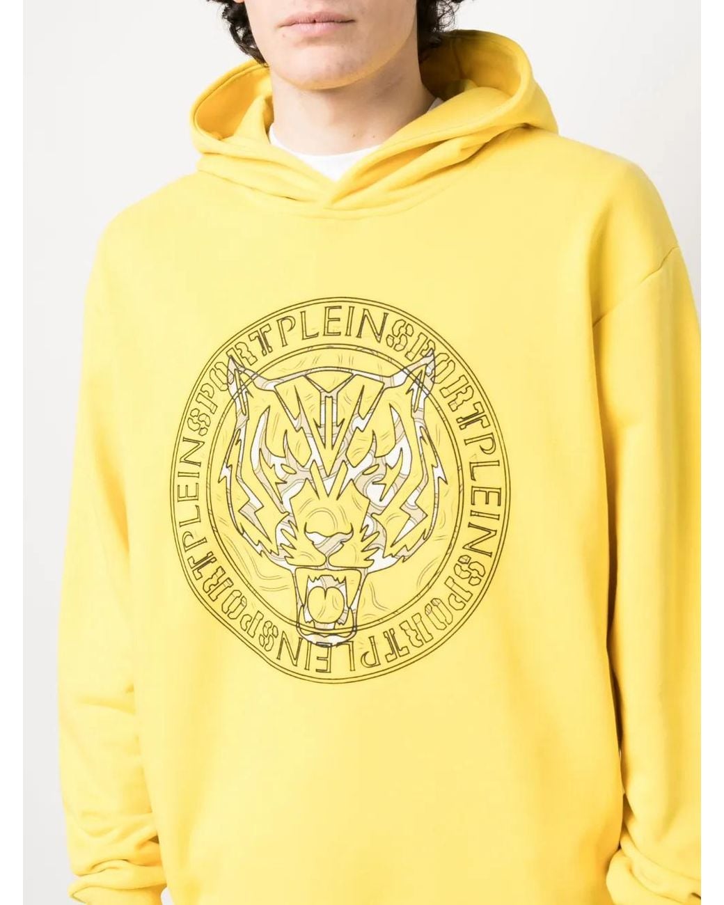 Philipp Plein Yellow Logo Tiger-Print Hoodie for men