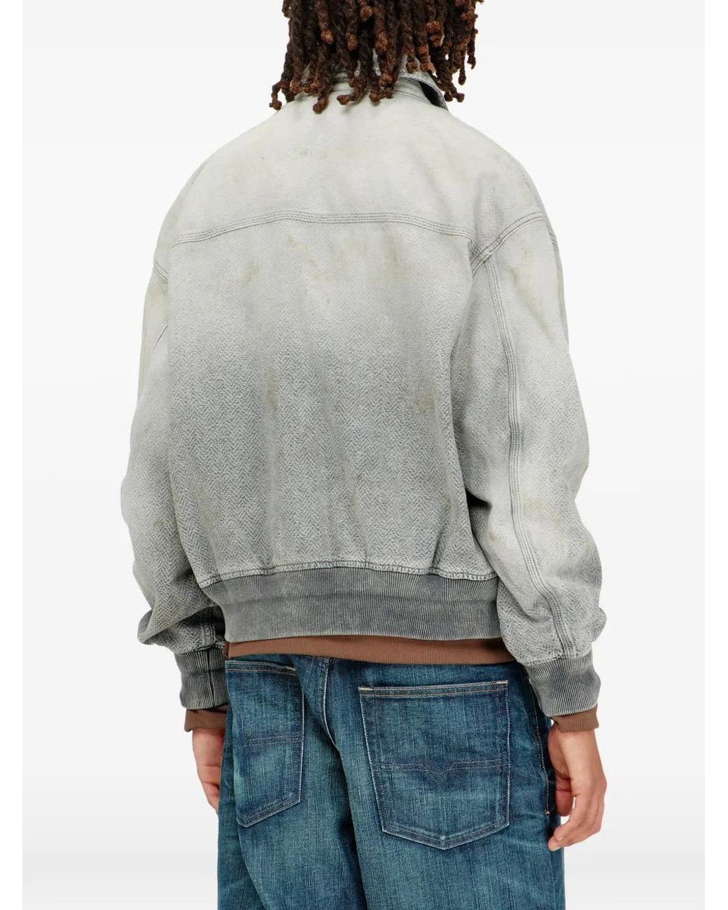 DIESEL Gray Veste En Jean Effet Usé À Motif De Chevrons