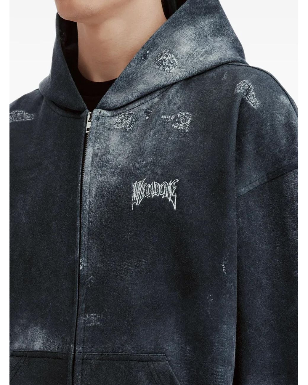 we11done Blue Graphic-Print Zip-Up Hoodie for men