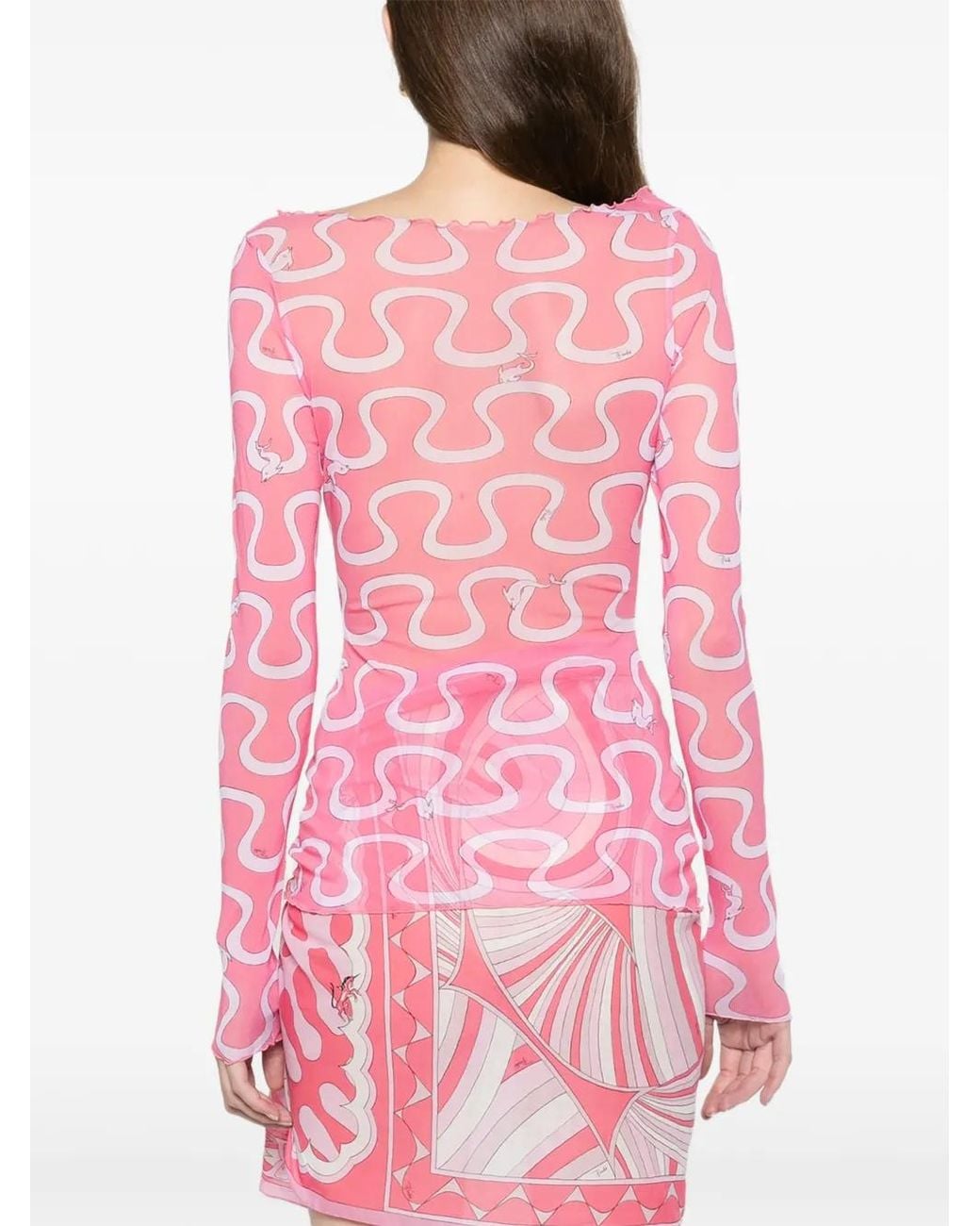 Emilio Pucci Pink Print Tulle Top