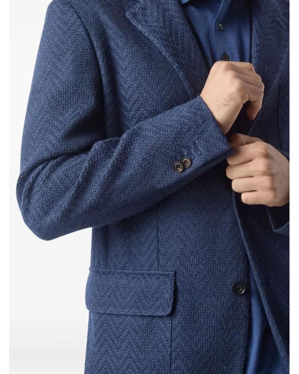 Corneliani Blue Herringbone Three-Button Jacket for men