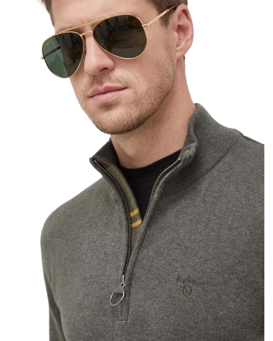 Barbour Gray Cotton Quarter-Zip Jumper for men
