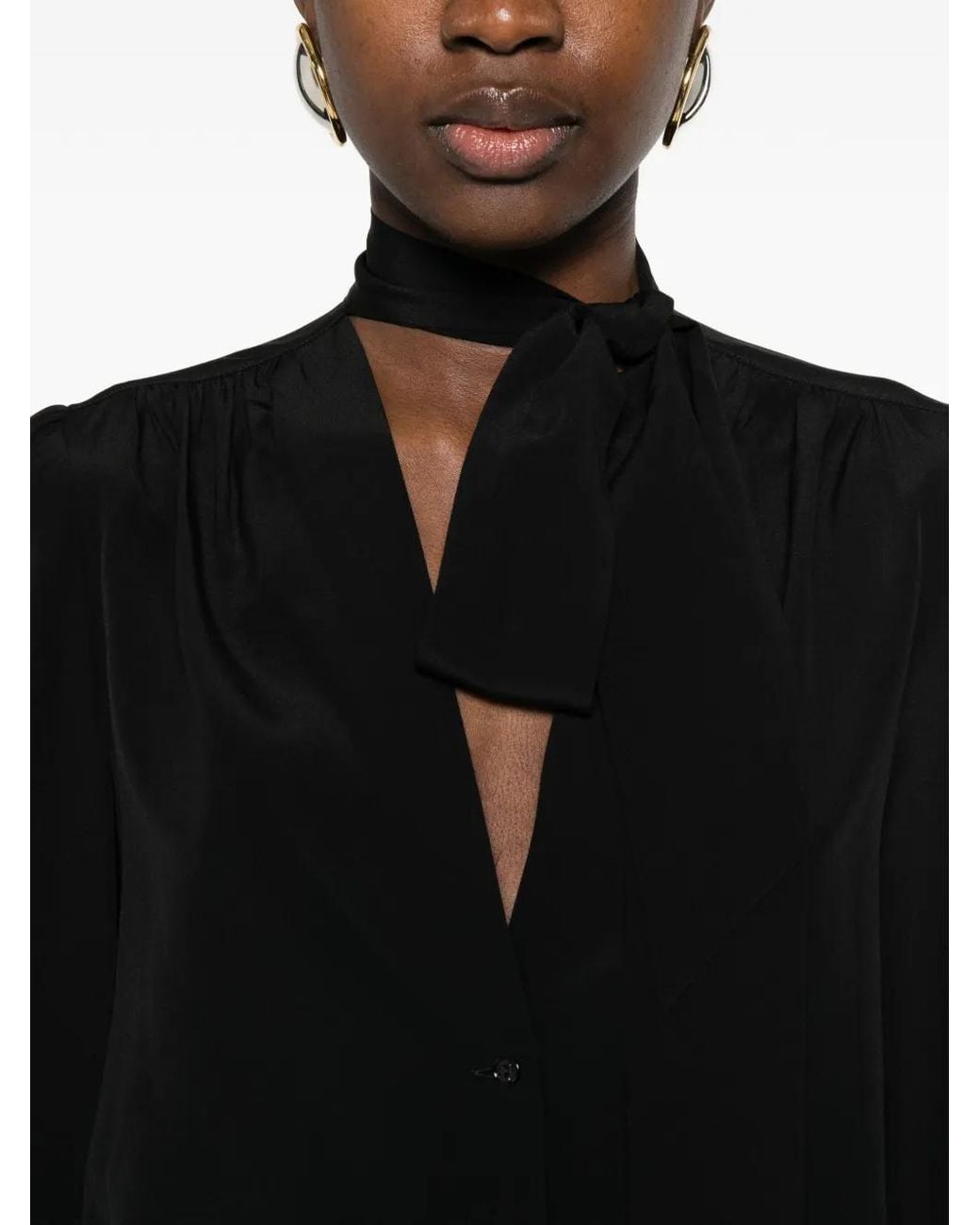 Nili Lotan Black Tie-Neck Shirt