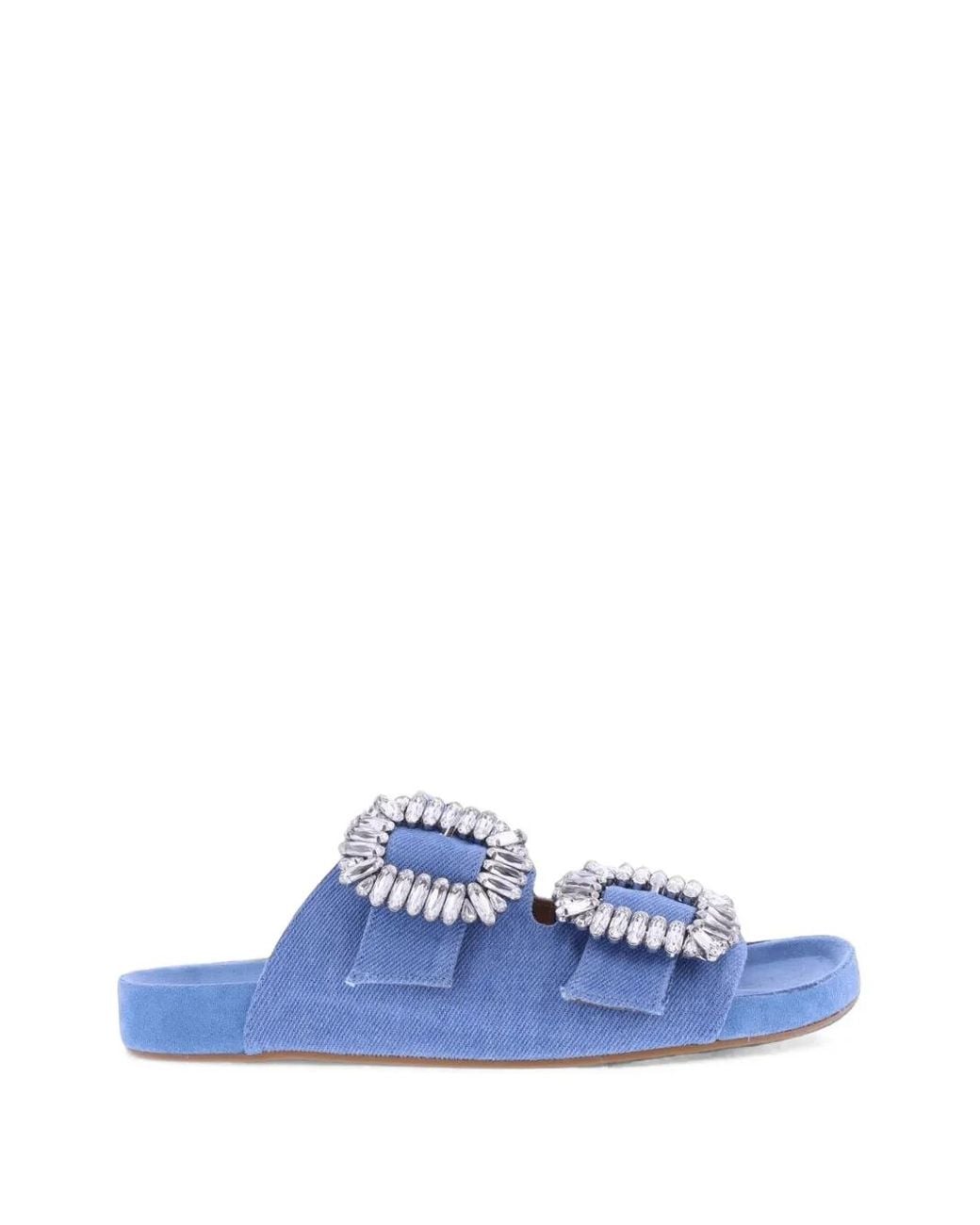 Toral Shoes Blue Crystal-Embellished Double-Strap Slippers