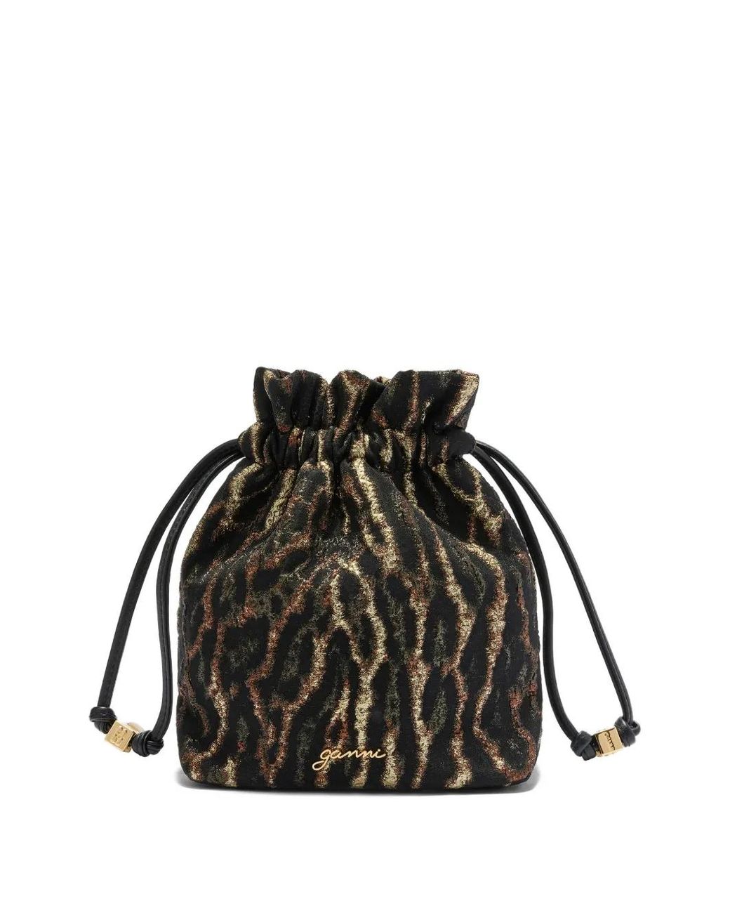Ganni Black Drawstring Logo-Detail Bucket Bag