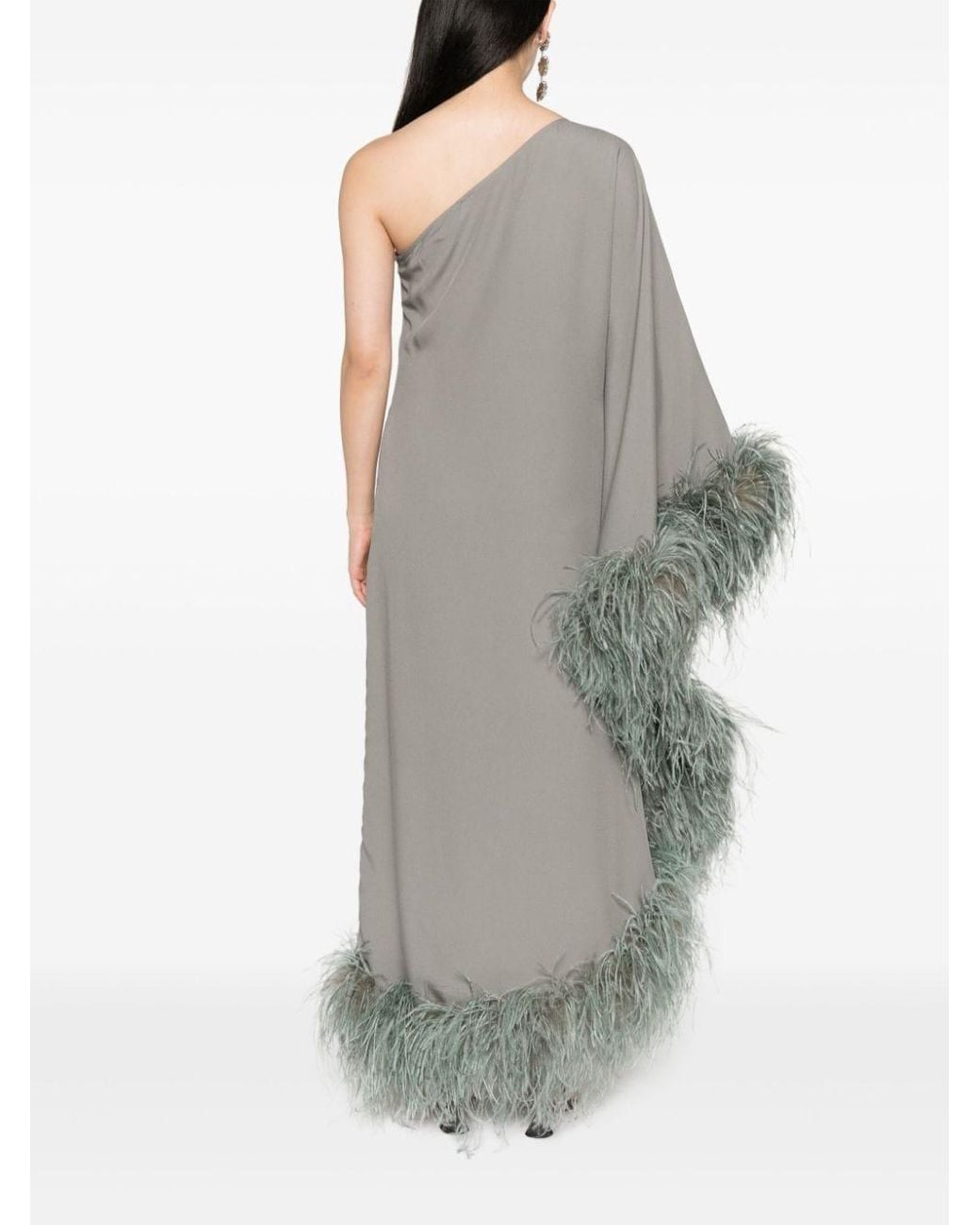 Taller Marmo Ubud Feather-trim Gown in Gray | Lyst