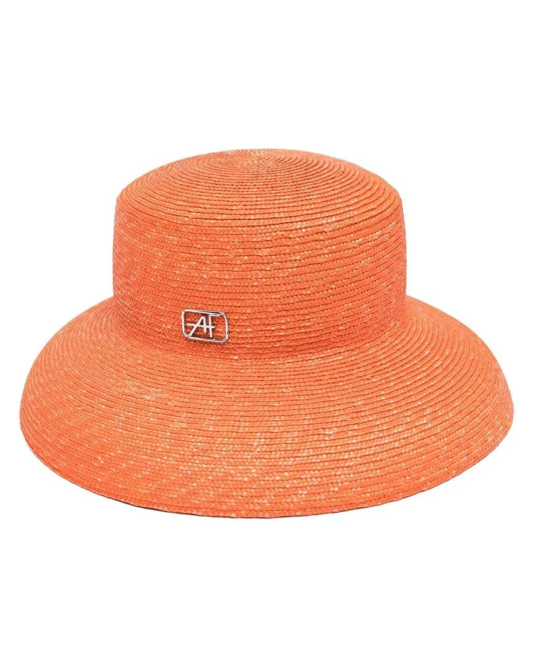 Alberta Ferretti Orange Chapeau En Raphia