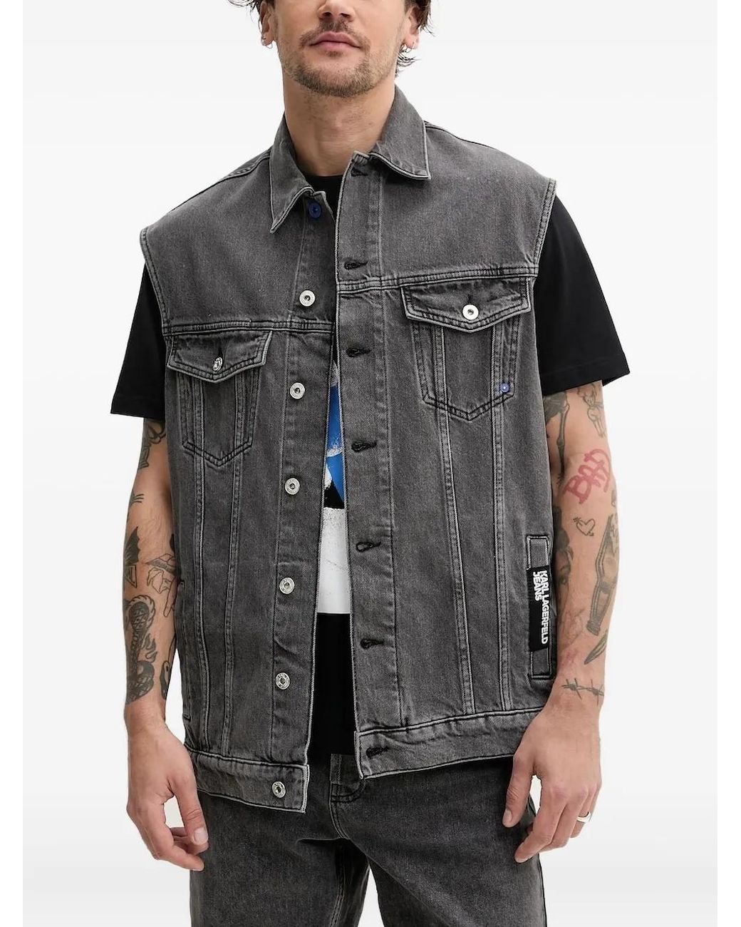 Karl Lagerfeld Gray Sleeveless Denim Jacket for men