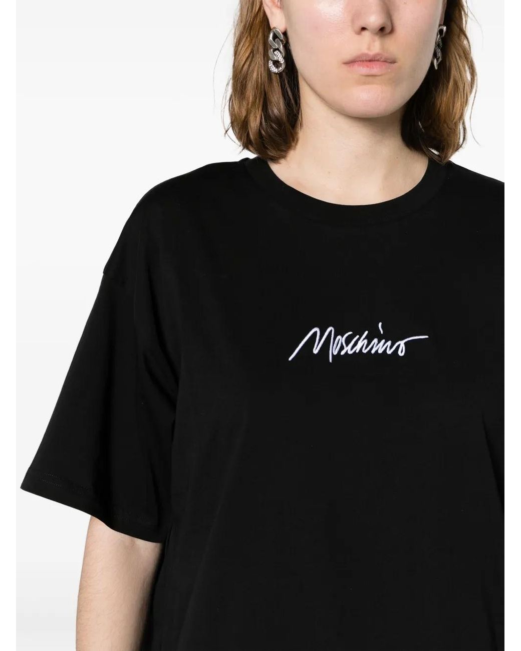 Moschino Black Logo-Embroidered Cotton T-Shirt