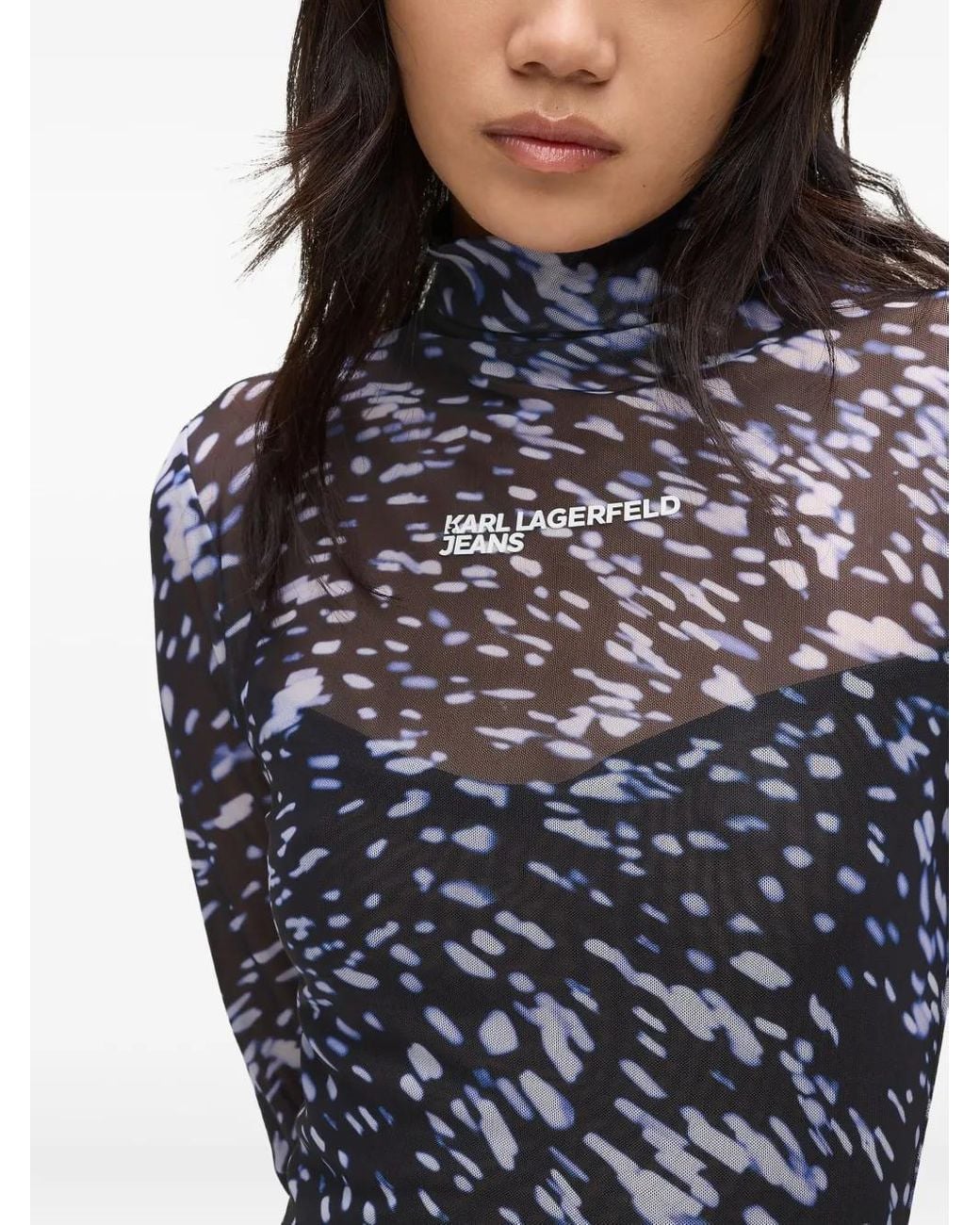 Karl Lagerfeld Blue Mesh High-Neck Dress
