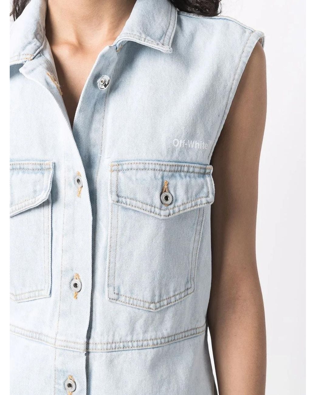 Off-White c/o Virgil Abloh Blue Logo-Print Denim Shirtdress