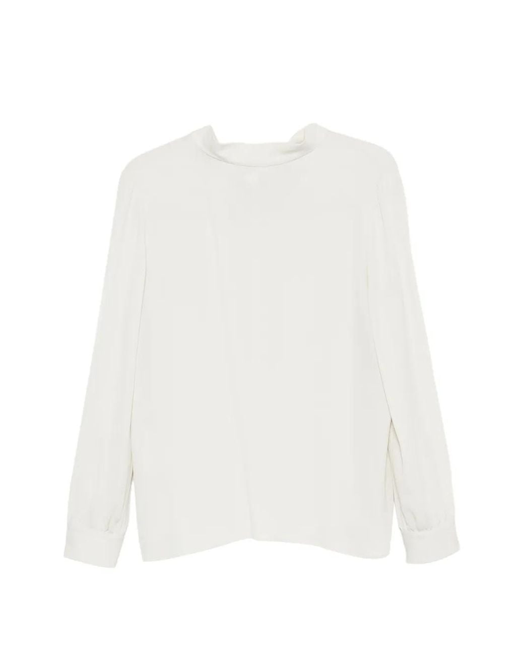 Giorgio Armani White Blouse En Soie À Col Montant Et Liens À Nouer Au Dos