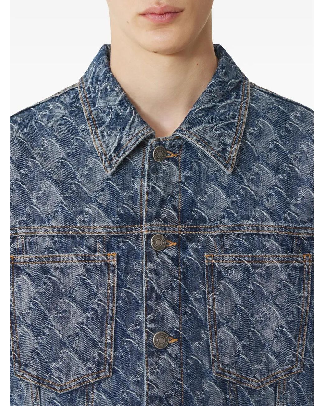 Lanvin Blue Patterned Logo-Patch Jacket for men