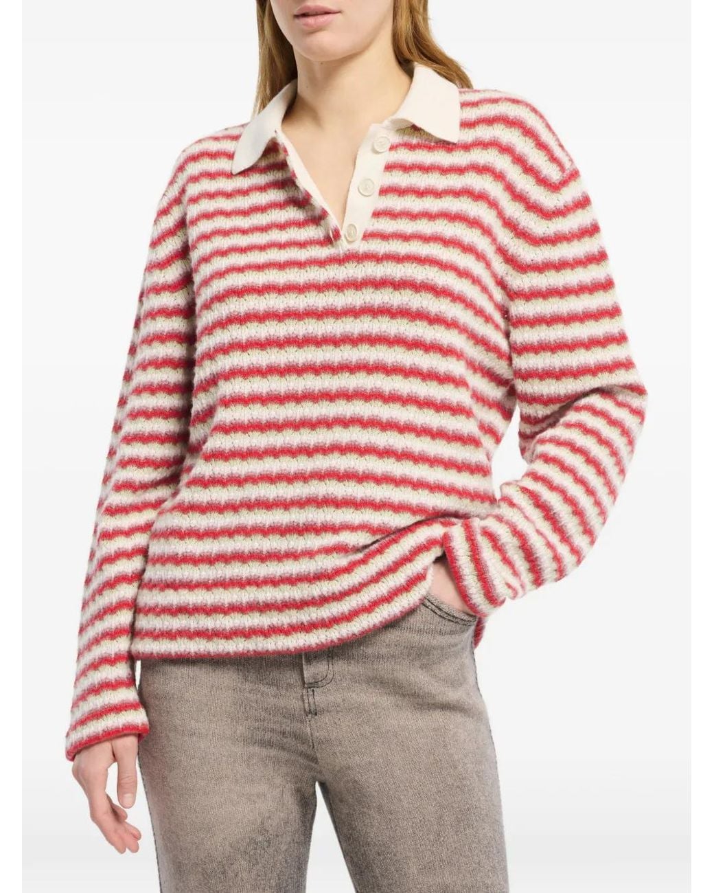 Barrie Red Striped Cashmere Polo Shirt