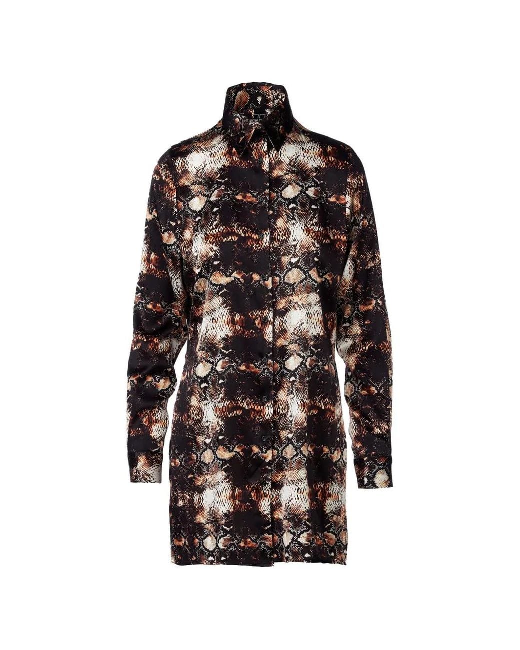 Tessitura Body Couture Brown Snake-Print Shirt Mini Dress