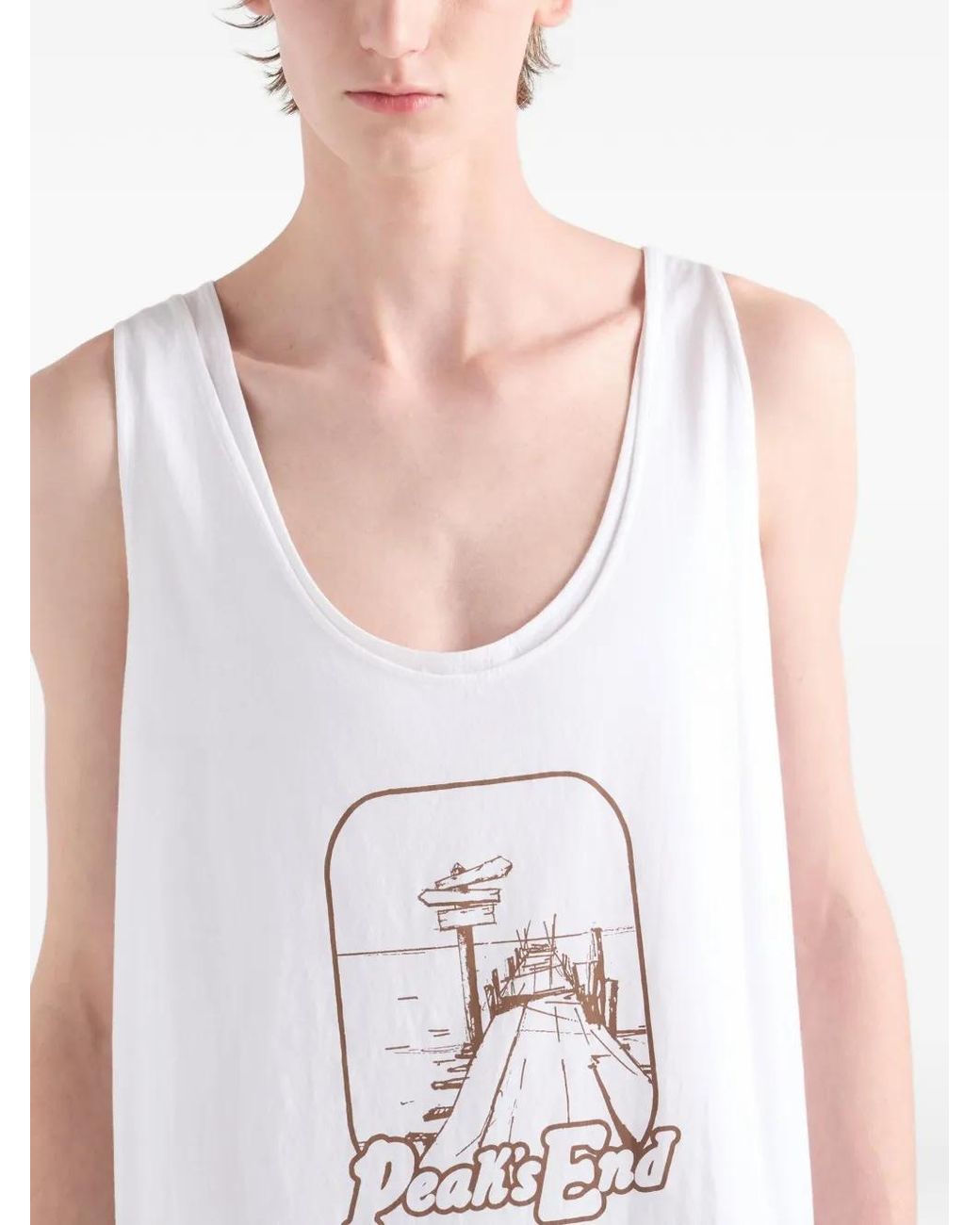 Prada White Printed Cotton Tank Top for men
