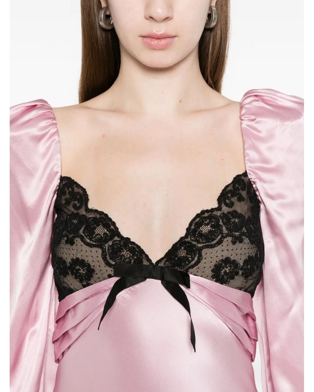 Alessandra Rich Pink Silk Satin Midi Dress With Bow
