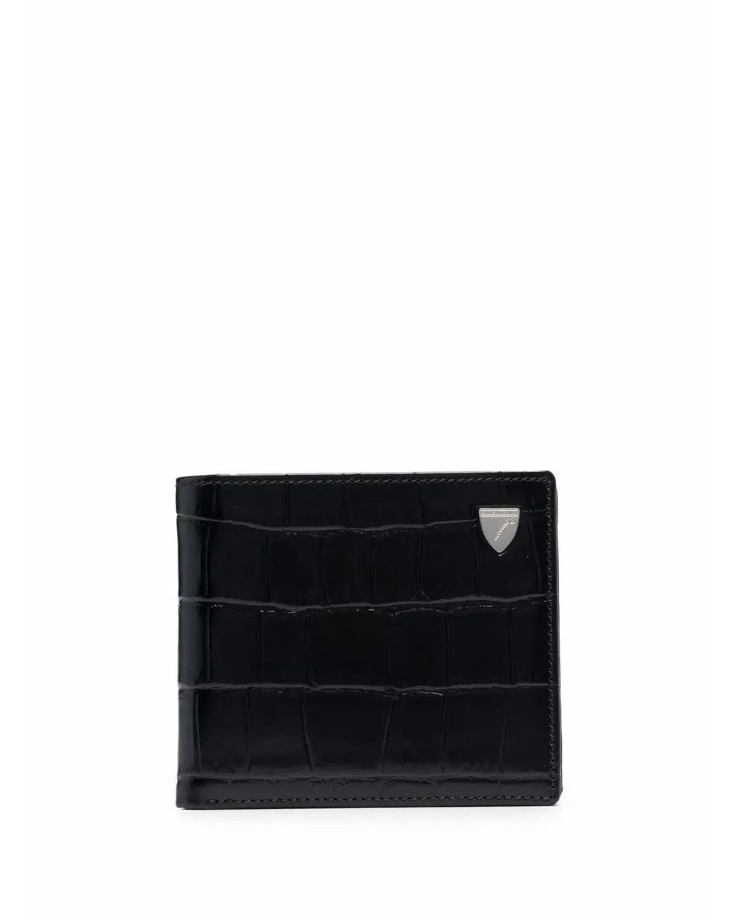 Aspinal Black Croc-Effect Bi-Fold Wallet for men