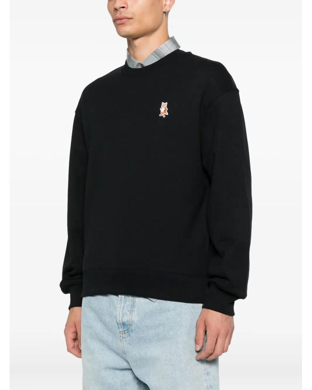 Maison Kitsuné Black Cotton Sweatshirt With Fox Embroidery