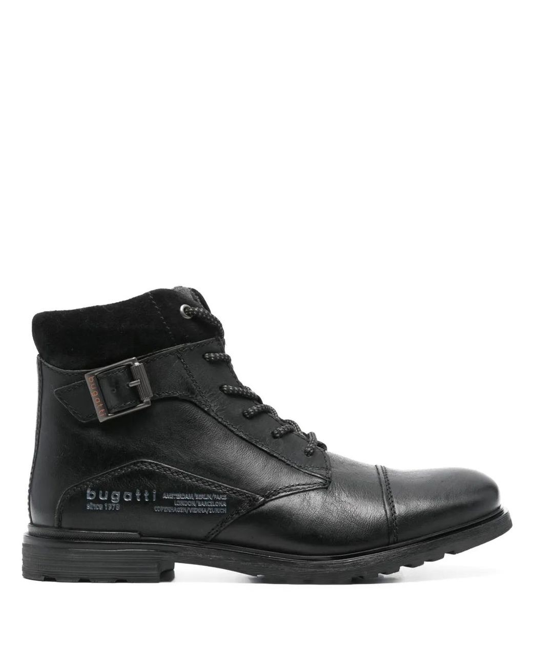 Bugatti Black Panelled Lace-Up Leather Ankle Boots for men