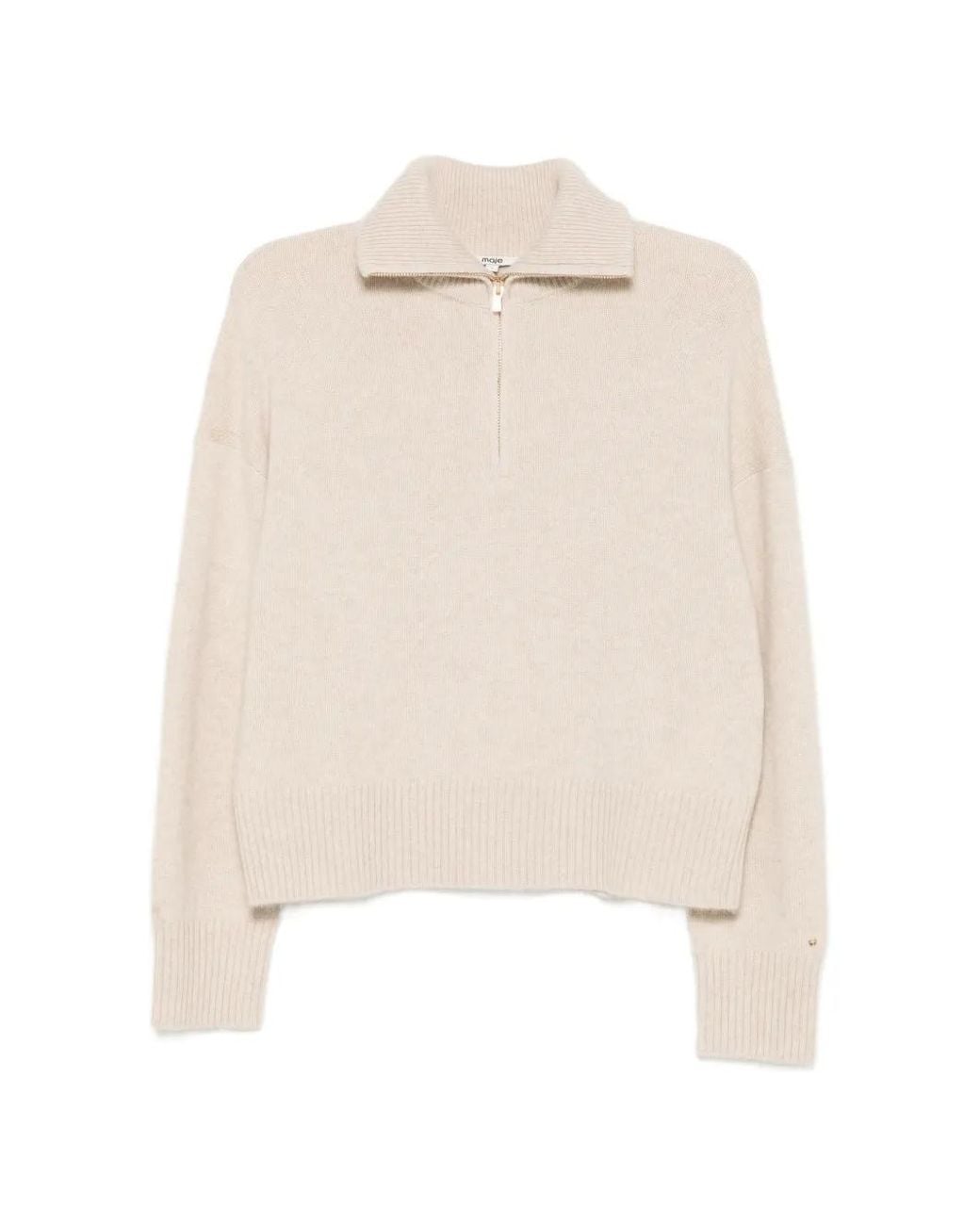 Maje White Quarter-Zip Sweater