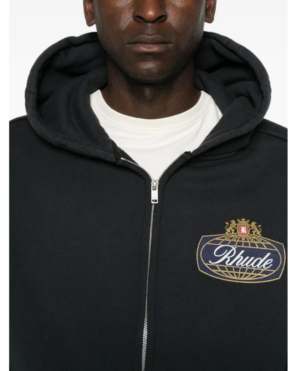 Rhude Black Safari Crest Zip-Up Hoodie for men
