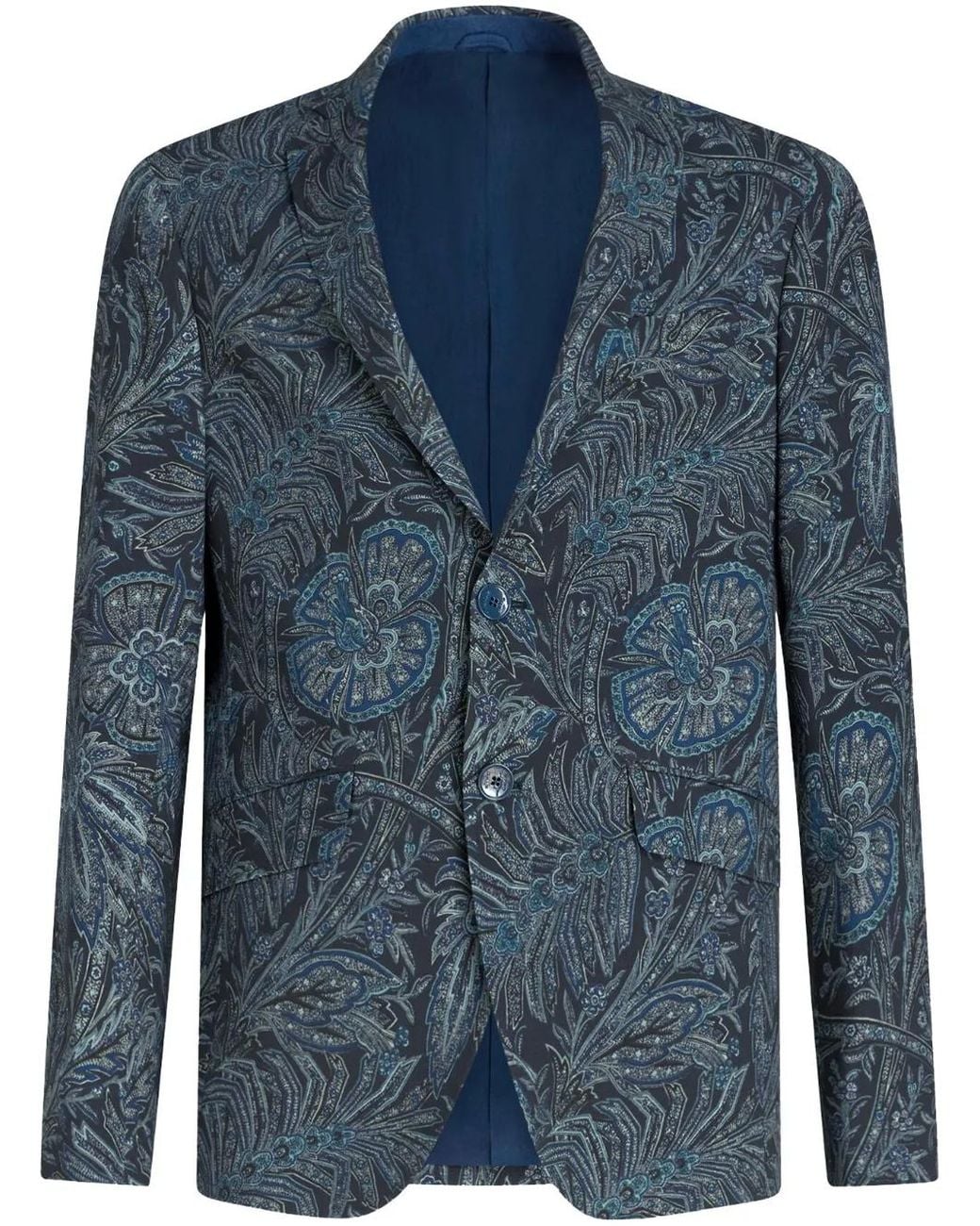 Etro Blue Single-Breasted Floral-Print Jacket for men