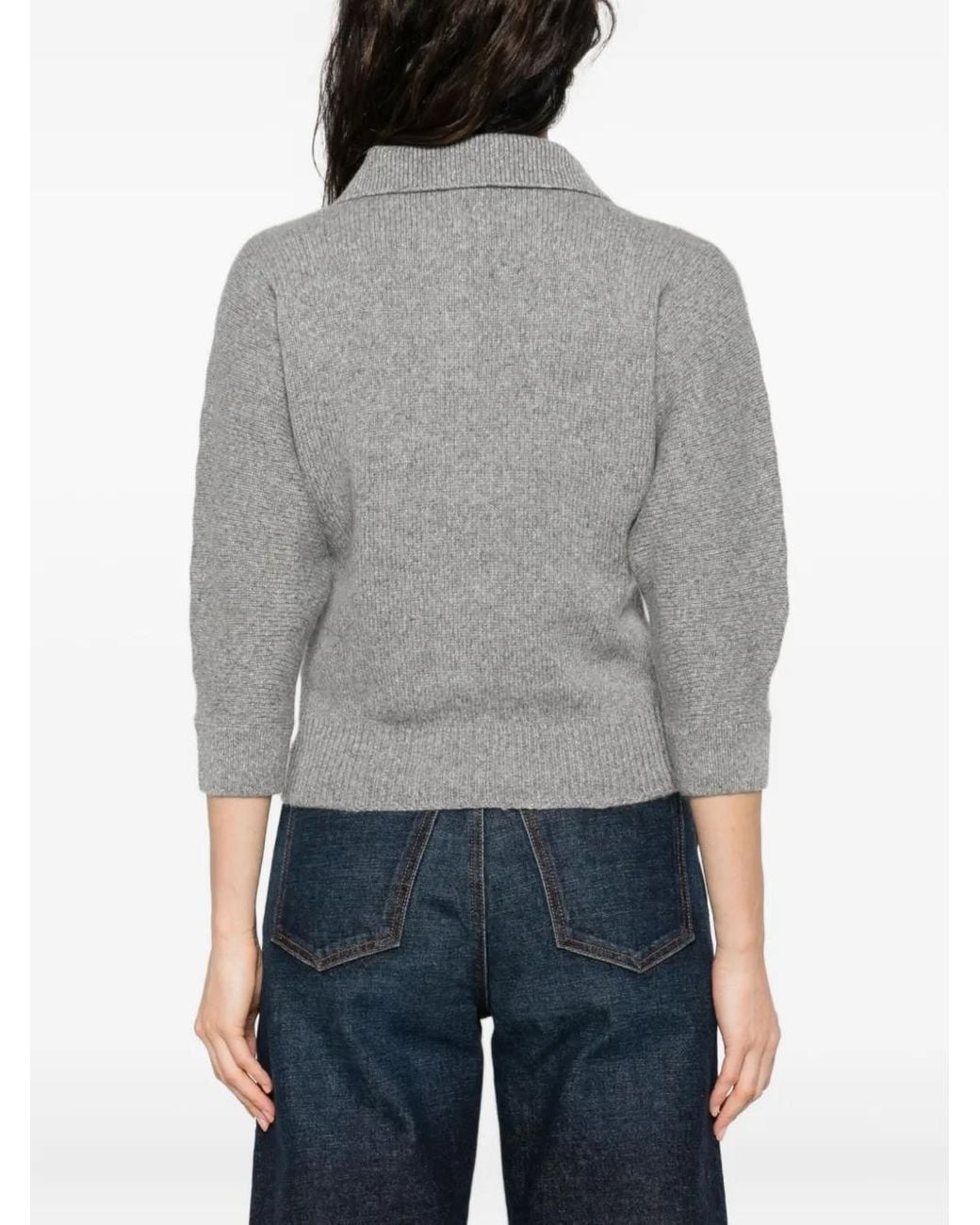 Khaite Gray Polo-Neck Cashmere Sweater