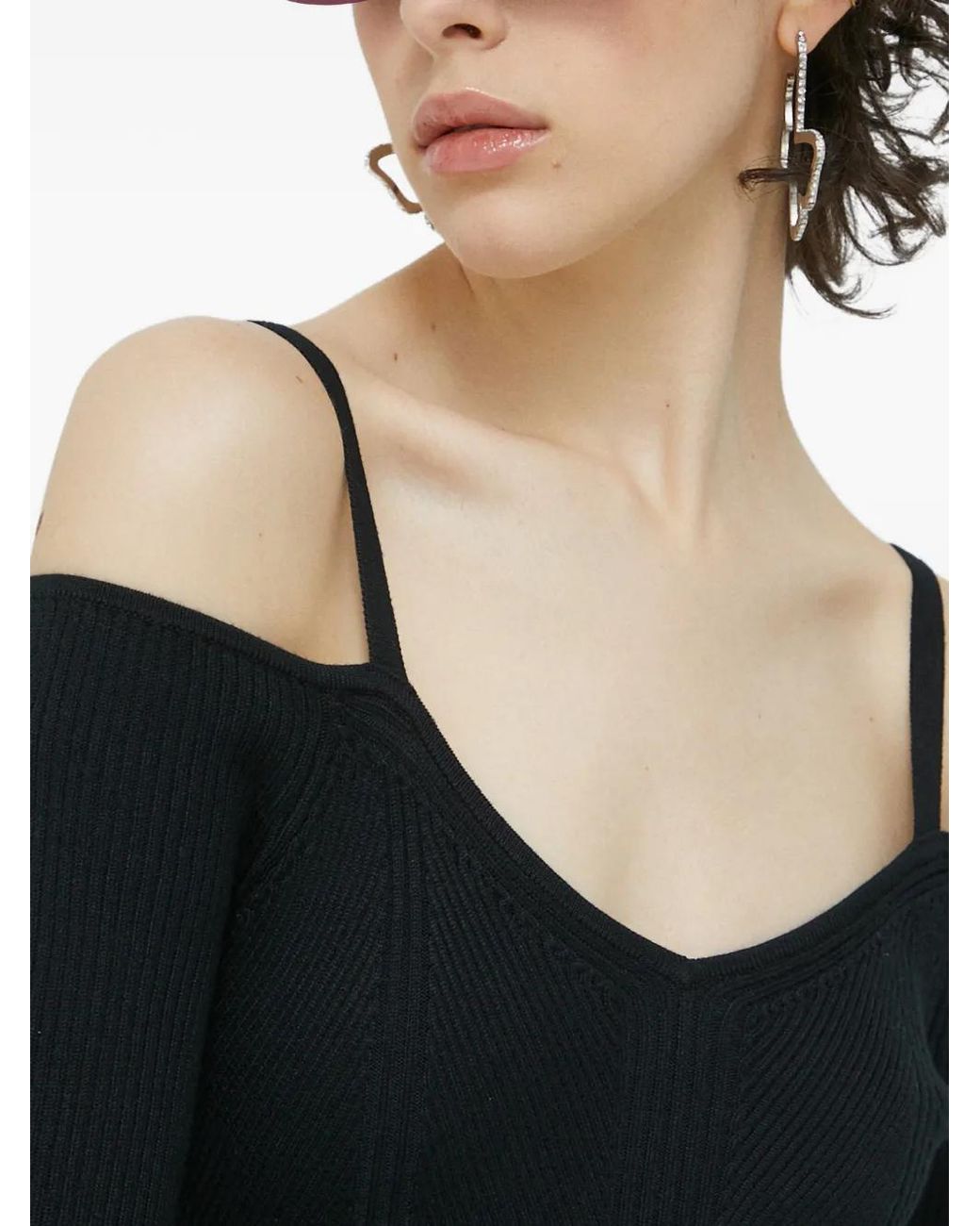 Abercrombie & Fitch Off-Shoulder V-Neck Midi Dress in Black | Lyst UK