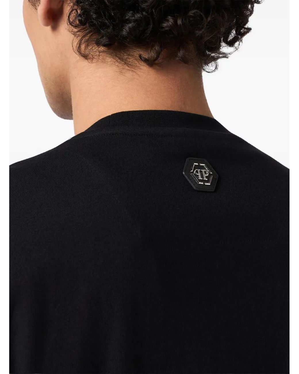 Philipp Plein Black Crystal-Embellished Skull-Print T-Shirt for men