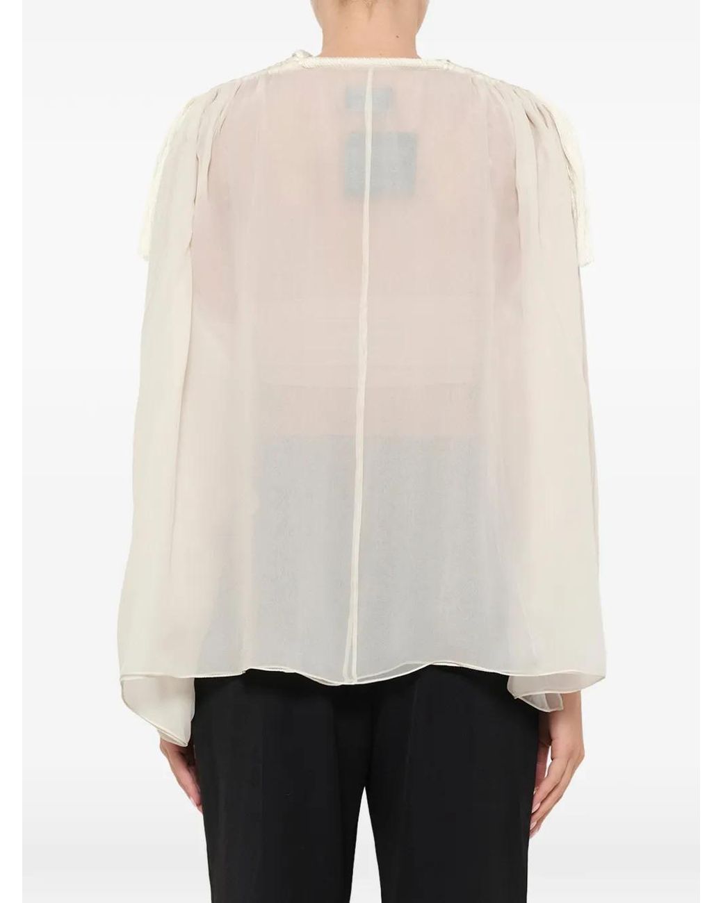 Lanvin White Sheer Tassel-Detail Blouse