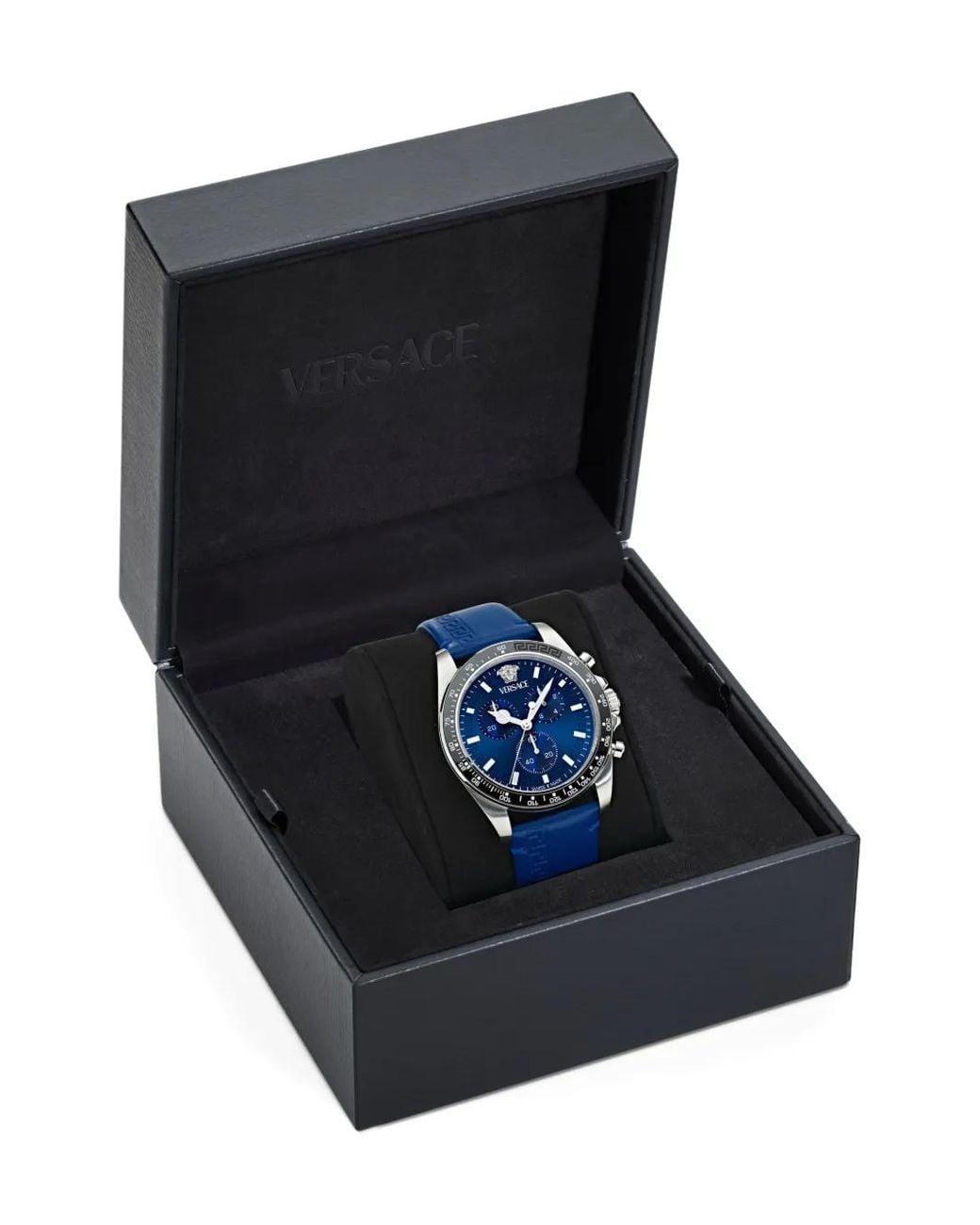 Versace Blue Greca Chronograph Leather Strap Watch, 43Mm for men
