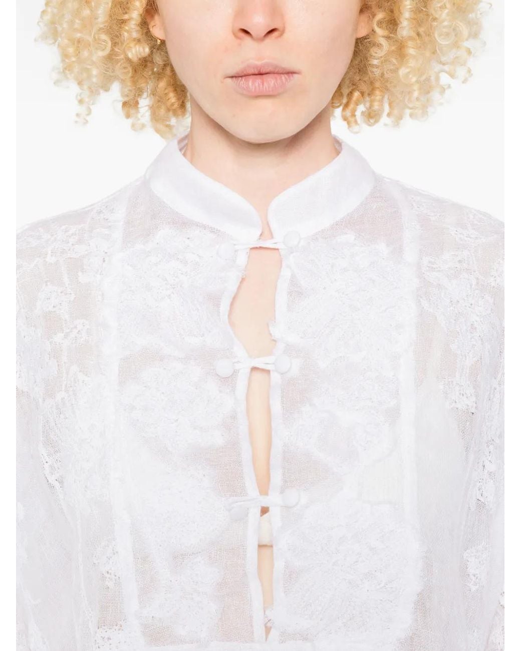 Ermanno Scervino White Lace Buttoned Mini Dress